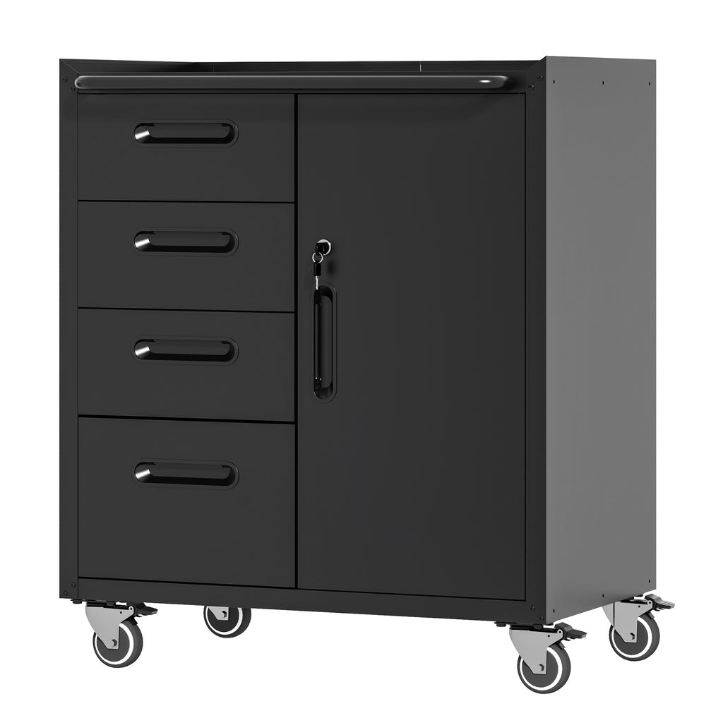Sturdy Metal Tool Storage Cabinet With Wheels - Tool Storage Cabinet For Garage, Office, And Home Organizer Solutions, Black Gray