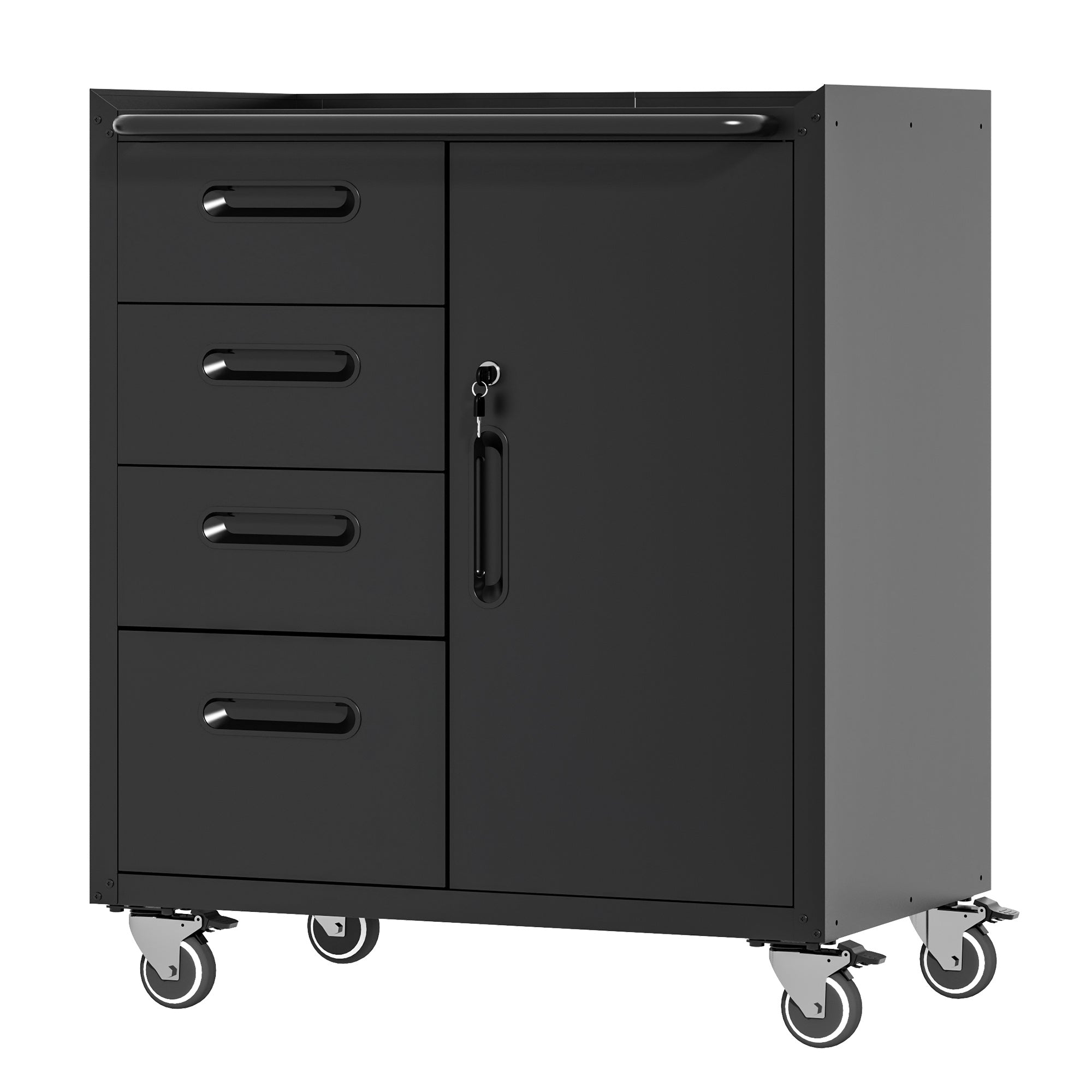 Sturdy Metal Tool Storage Cabinet With Wheels - Tool Storage Cabinet For Garage, Office, And Home Organizer Solutions, Black Gray
