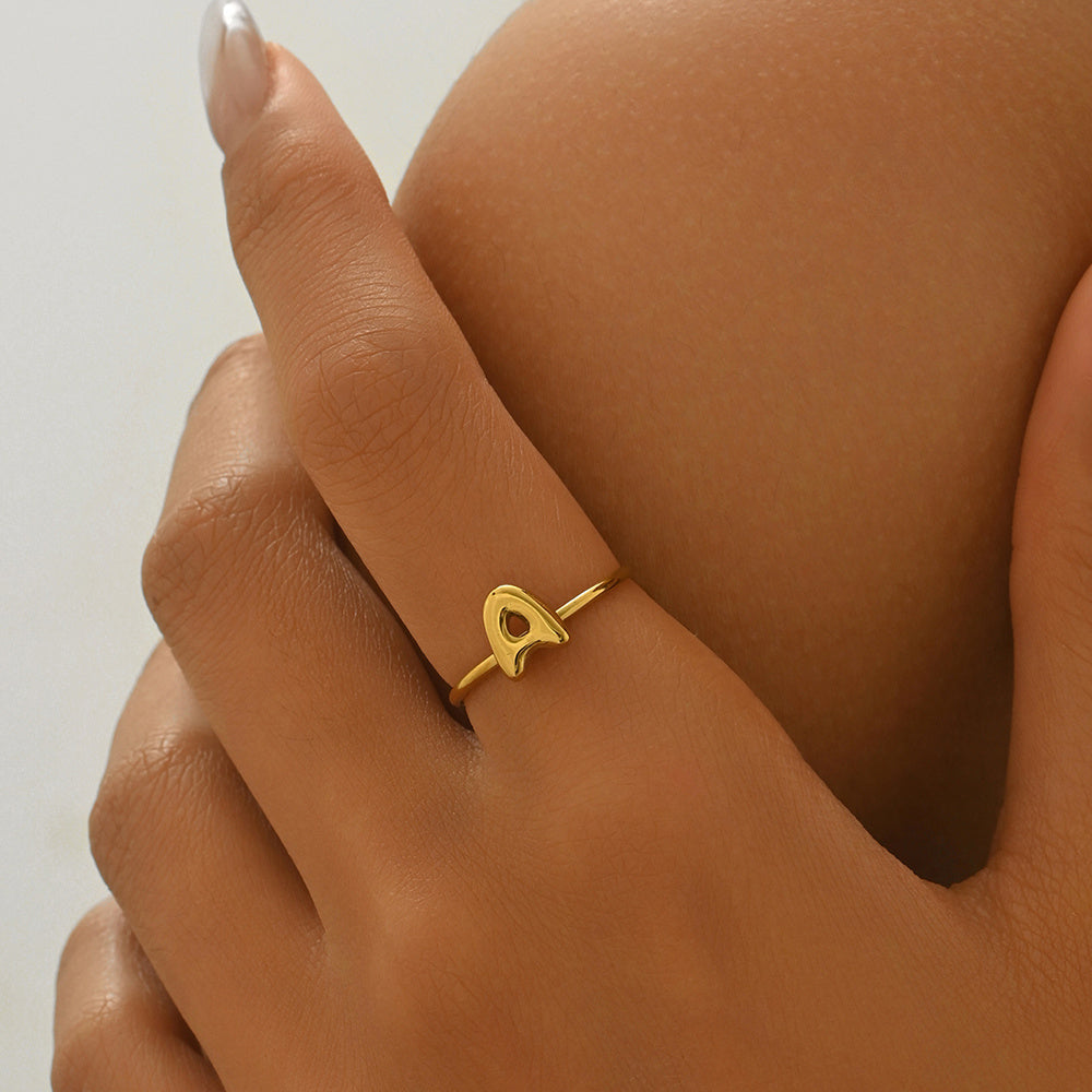Lxalry 18K Gold Plated Stainless Steel Initial Ring For Women - Adjustable Minimalist Letter A-Z Rings, Personalized Gift Jewelry, Waterproof, Hypoallergenic, Tarnish-Free, Trendy Custom Statement Rin