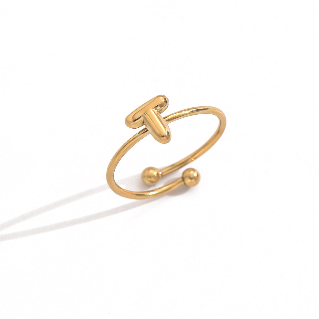 Lxalry 18K Gold Plated Stainless Steel Initial Ring For Women - Adjustable Minimalist Letter A-Z Rings, Personalized Gift Jewelry, Waterproof, Hypoallergenic, Tarnish-Free, Trendy Custom Statement Rin