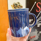 Couple Home Coffee Mugs With LIDS And Spoons