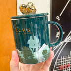 Couple Home Coffee Mugs With LIDS And Spoons