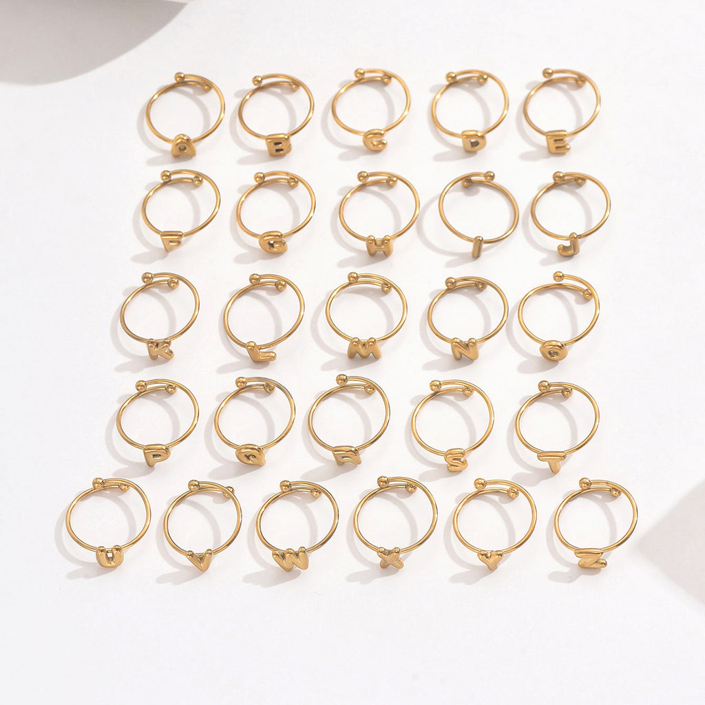 Lxalry 18K Gold Plated Stainless Steel Initial Ring For Women - Adjustable Minimalist Letter A-Z Rings, Personalized Gift Jewelry, Waterproof, Hypoallergenic, Tarnish-Free, Trendy Custom Statement Rin